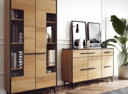 Design Chests of drawers Wardrobe Furniture Wood Luxury Wall unit Sideboard Display case 2pcs. set